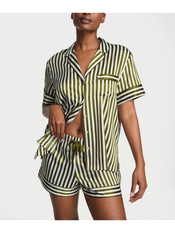 Пижама Glazed Satin Short Pajama Set Green Chamelon Stripe
