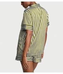 Піжама Glazed Satin Short Pajama Set Green Chamelon Stripe