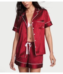 Піжама Glazed Satin Short Pajama Set Burgundy Dot