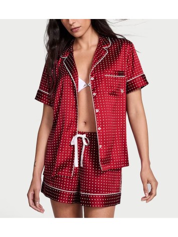 Пижама Glazed Satin Short Pajama Set Burgundy Dot