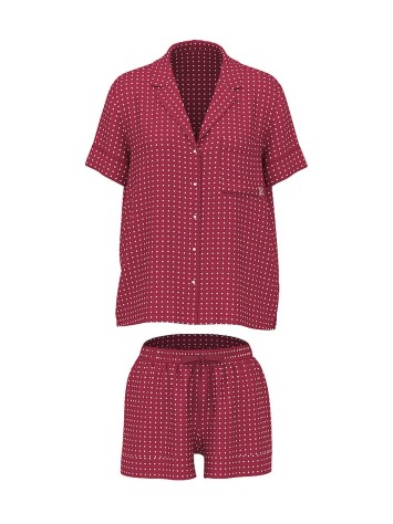 Пижама Glazed Satin Short Pajama Set Burgundy Dot