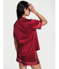 Піжама Glazed Satin Short Pajama Set Burgundy Dot