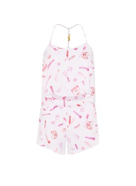 Пижама GRWPINK Satin Cami & Shorts Pajama Set White Makeup Print