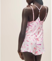 Піжама GRWPINK Satin Cami & Shorts Pajama Set White Makeup Print