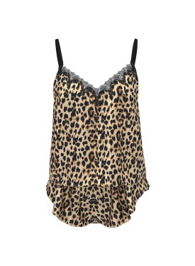 Пижама Satin Rose Lace-Trim Cami & Flutter Short Set Leopard
