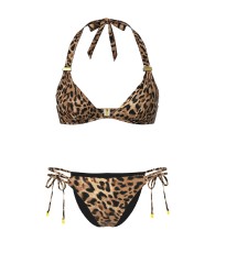Купальник Essential Harlow Halter Push-Up Top Side-Tie Bikini Bottom Leopard