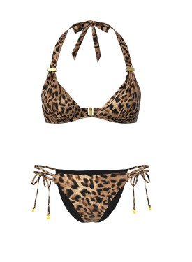 Купальник Essential Harlow Halter Push-Up Top Side-Tie Bikini Bottom Leopard