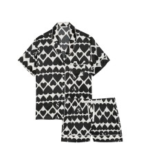 Піжама Satin Short Pyjama Set Coconut White & Black Hearts