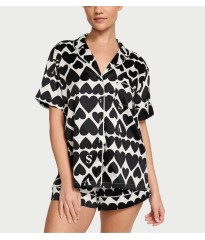 Піжама Satin Short Pyjama Set Coconut White & Black Hearts