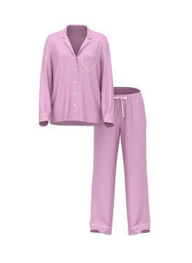 Пижама Glazed Satin Heart Long Pajama Set Bikini Pink Jacquard