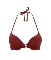 Купальник Bombshell Add-2-Cups Diamanté Push-Up Top Brazilian Bikini Bottom Dark Chili