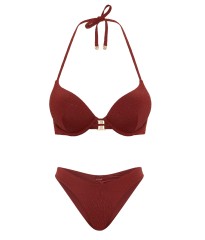 Купальник Bombshell Add-2-Cups Diamanté Push-Up Top Brazilian Bikini Bottom Dark Chili