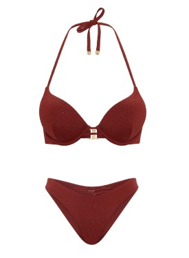 Купальник Bombshell Add-2-Cups Diamanté Push-Up Top Brazilian Bikini Bottom Dark Chili