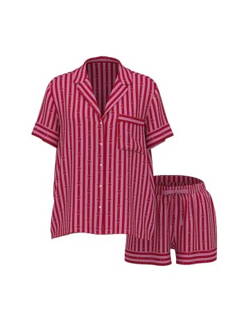 Пижама Glazed Satin Short Pajama Set Heart Stripes