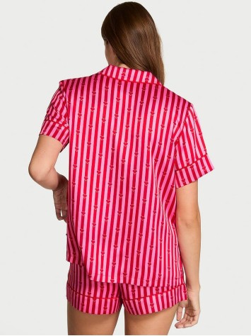 Пижама Glazed Satin Short Pajama Set Heart Stripes