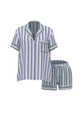 Піжама Signature Satin Short Pajama Set Celestial Blue Stripes