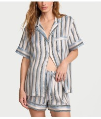 Піжама Signature Satin Short Pajama Set Celestial Blue Stripes