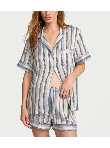 Пижама Signature Satin Short Pajama Set Celestial Blue Stripes
