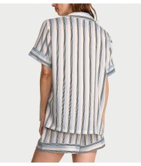 Піжама Signature Satin Short Pajama Set Celestial Blue Stripes