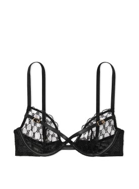 Бюстгальтер VS Logo Embroidery Unlined Low-Cut Demi Bra Black