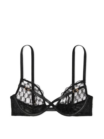 Бюстгальтер VS Logo Embroidery Unlined Low-Cut Demi Bra Black
