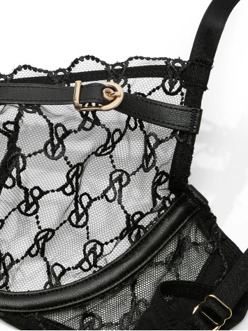 Бюстгальтер VS Logo Embroidery Unlined Low-Cut Demi Bra Black