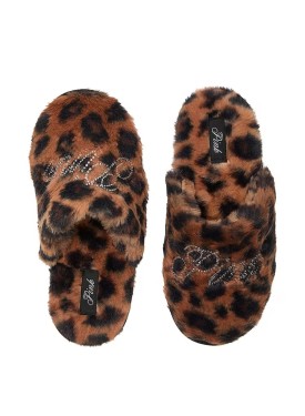 Домашние тапочки Faux Fur Slippers Brown Leopard