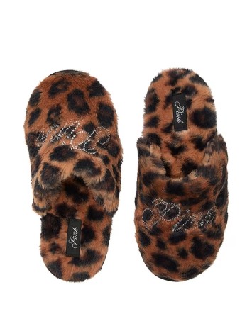 Домашние тапочки Faux Fur Slippers Brown Leopard