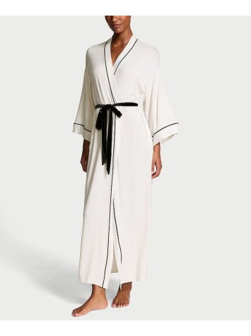 Халат Modal Soft Velvet Trim Maxi Robe Coconut White