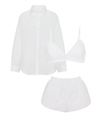 Костюм трійка Cotton Button-Front Sleepshirt Bralette Bubble Short White