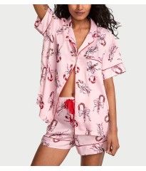 Піжама Glazed Satin Short Pajama Set Pink Bows