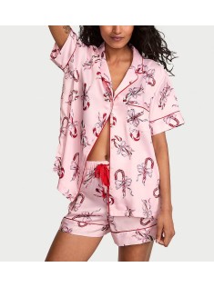 Піжама Glazed Satin Short Pajama Set Pink Bows