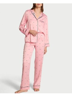 Пижама Glazed Satin Bow Short Pajama Set Pink with black hearts