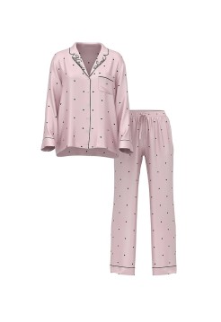 Піжама Glazed Satin Bow Short Pajama Set Pink with black hearts