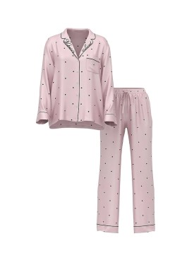 Пижама Glazed Satin Bow Short Pajama Set Pink with black hearts