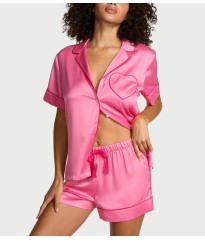Піжама Glazed Satin Bow Short Pajama Set pocket heart