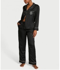 Піжама Black Logo Script Satin Long Pajama Set