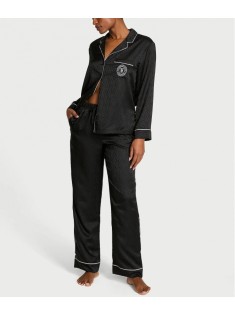 Піжама Black Logo Script Satin Long Pajama Set