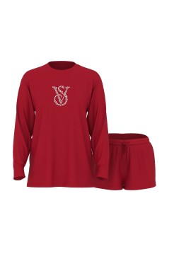 Пижама Cotton Shine Logo Long-Sleeve Short Pajama Set Red