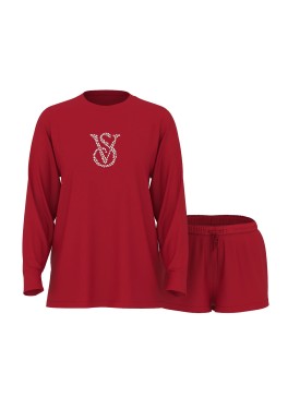 Пижама Cotton Shine Logo Long-Sleeve Short Pajama Set Red