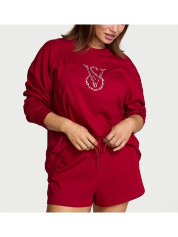Пижама Cotton Shine Logo Long-Sleeve Short Pajama Set Red