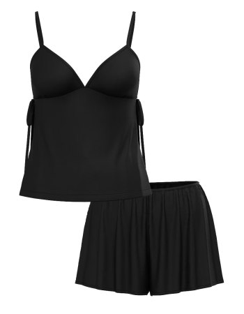 Піжама Victoria's Secret Ribbed Modal Velvet-Trim Cami Shorts Set Black