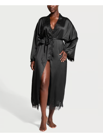 Сатиновий халат Victoria's Secret Satin & Rose Lace Open-Back Long Robe