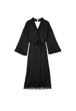 Сатиновий халат Victoria's Secret Satin & Rose Lace Open-Back Long Robe