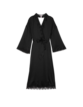 Сатиновий халат Victoria's Secret Satin & Rose Lace Open-Back Long Robe