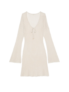 Пляжная туника Beachwear Crochet Long-Sleeve Mini Dress