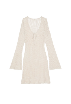 Пляжная туника Beachwear Crochet Long-Sleeve Mini Dress