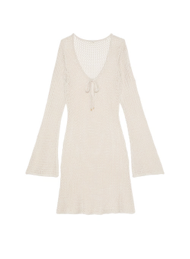 Пляжная туника Beachwear Crochet Long-Sleeve Mini Dress