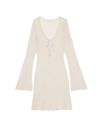 Пляжна туніка Beachwear Crochet Long-Sleeve Mini Dress