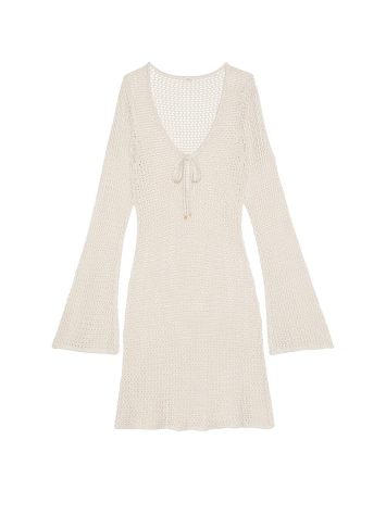 Пляжная туника Beachwear Crochet Long-Sleeve Mini Dress
